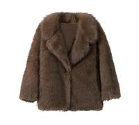 DAIHAN Femme Veste courte en peluche Manteau uni couleur à revers en Fausse Fourrure Châle Wrap Chaud pour l'hiver de mariée Parka de mi-saison à manches longues brun S