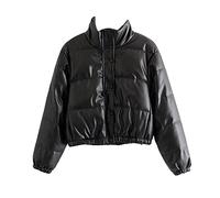 DAIHAN Femme Veste d'hiver Doudoune courte Blouson en simili cuir Matelassé Rembourré Vestes chaudes d'hiver Manteau court windproof Parka Noir L