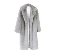 DAIHAN Femme Vêtement d'extérieur Long en fausse fourrure Blazer élégant Polaire Parka épaisse Chaude et Confortable Fluffy Couleur Unie Blouson Outwear Chic en fourrure synthétique Gris XXL