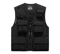 DAIHAN Gilet de Plein Air Multi-Poches Pour Hommes Gilet de Chasse Reporter Photographe Randonnée Travail Quotidien Outdoor Veste Sans Manches Veste de Sport Multi-Poches Gilets Extérieurs,Noire,L