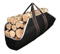 DAIHAN Grand Sac à Bûche Cheminée Sac de rangement pour le bois de chauffage Grande capacité Porte-Bûches de plein air Porte-Bûches en bois ciré Sac de transport en bois Noir