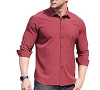 DAIHAN Homme Chemise Manches Longues Grandes Tailles S-7Xl Chemise Droite Slim Fit Business Classe Col Boutonnée Chemise Business Formelle Mariage,Rouge 2,7XL