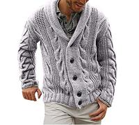 DAIHAN Hommes Plus La Taille Automne Hiver Col châle Cardigan Manteau Pull Tricot épais avec Poches Avant à Manches Longues,Ouverture Boutonnée, Coupe étroite Gris Clair L