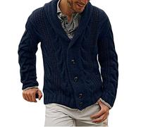 DAIHAN Hommes Plus La Taille Automne Hiver Col châle Cardigan Manteau Pull Tricot épais avec Poches Avant à Manches Longues,Ouverture Boutonnée, Coupe étroite Bleu foncé XL