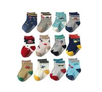 DAIHAN Lot de 12 Paires de Chaussettes Antidérapantes En Abs pour Bébé Enfants Garçons Nouveau-Nés Impression de Voiture Chaussettes Coton,Comme image,3-5 Ans