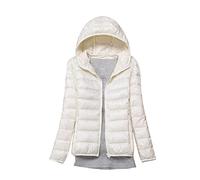 DAIHAN Puffer Veste Matelassée Légère à Capuche pour Femme Manteau en Duvet Veste Coupe-Vent Ultra Légère Manches Longues Manteau Chaud Manteau Doudoune,Blanche,L