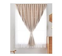 DAIHAN Rideau occultant Nordique Couleur Unie Rideaux de fenêtre l'impression d'étoile Scintillante Couche Double Drapés élégants avec Voilages en Tulle pour la décoration Beige