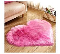 DAIHAN Shaggy Tapis en Imitation Peau De Mouton Laine en Forme de Coeur,Tapis en Fausse Fourrure Décoration de Coussin Siège pour Chambre à Coucher Salon Rose 70 * 90cm