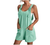 Daikascbny Combishort Femme Ete Fluide, Salopette Courte sans Manches en Coton Jumpsuit Dos Nu à Bretelles Salopettes Confortable Romper Playsuit Style Bohème Spaghetti Pantalon avec Poches 2026