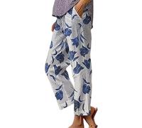 Daikascbny Pantalon Leger Fluide Femme Décontracté Été Lin Ample Pants De Plage avec Poches Large Léger Pantalons 7/8 Fluide Élastique Taille Haute Casual Chic Jogging Yoga Pantacourt
