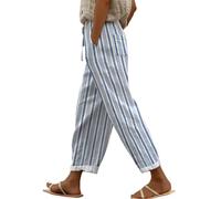 Daikascbny Pantalon Leger Fluide Femme Fluide Élastique Ample Pantacourt Taille Haute avec Poches Léger Pantalons 7/8 Été Lin Décontracté Large Printemps Chic Yoga Jogging Pants De Plage