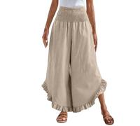 Daikascbny Pantalon Lin Femme Été Lin Élastique Léger Pantalons 7/8 avec Poches Taille Haute Décontracté Pantacourt Ample Fluide Large Confortable Casual Travail Jogging Pants De Plage