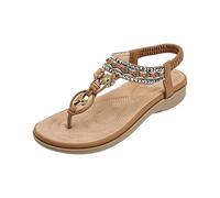 Daikascbny Sandales de Plage Femme à Strass - Confort Optimal pour Longues Journées, Bride Élastique, Tressage Artisanal et Perles, Semelle Antidérapante, Idéales pour Promenades au Bord de la Mer.