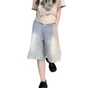 Daikascbny Short en Jean Ample pour Femme Longueur Genou Style DéContracté Taille Haute Bermuda Ample Jambe Large avec Poches Tendance Coupe Ample DéContracté Court Denim LéGer éTé Pantalon Court