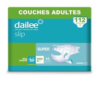 Dailee Slip Super M - 112x Couches Adultes - 4 Paquets de 28 Pièces, Fuites Urinaire 6,5 Gouttes - Couche Slip Incontinence Lourde Homme, Femme et Personnes Âgées