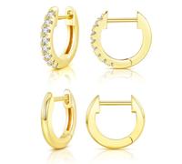 DAILI Lot de 2 paires de boucles d'oreilles créoles dorées hypoallergéniques en acier inoxydable chirurgical avec oxyde de zirconium pour plusieurs piercings 10 mm, Small, Acier inoxydable