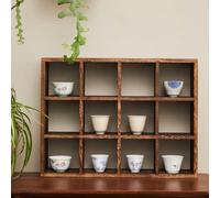 Dailify Support Mural pour Tasses Étagère à Tasses en Bois pour Services à Thé Anciens, Étagères Rustiques pour Bar à Café à Fixer au Mur, Support de Rangement pour Bibelots(4x6 24 Slots)