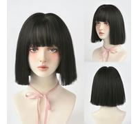Daily Date Perruques synthétiques courtes et droites pour femmes, perruques de couleur lin avec frange, cosplay, fête, faux cheveux résistants à la chaleur-D-117-1