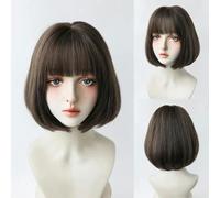 Daily Date Perruques synthétiques courtes et droites pour femmes, perruques de couleur lin avec frange, cosplay, fête, faux cheveux résistants à la chaleur-D-124-1