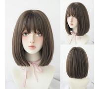 Daily Date Perruques synthétiques courtes et droites pour femmes, perruques de couleur lin avec frange, cosplay, fête, faux cheveux résistants à la chaleur-D3111-2