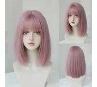 Daily Date Perruques synthétiques courtes et droites pour femmes, perruques de couleur lin avec frange, cosplay, fête, faux cheveux résistants à la chaleur-D-133-1