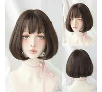 Daily Date Perruques synthétiques courtes et droites pour femmes, perruques de couleur lin avec frange, cosplay, fête, faux cheveux résistants à la chaleur-D3097-3