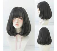 Daily Date Perruques synthétiques courtes et droites pour femmes, perruques de couleur lin avec frange, cosplay, fête, faux cheveux résistants à la chaleur-D3106-1