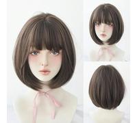 Daily Date Perruques synthétiques courtes et droites pour femmes, perruques de couleur lin avec frange, cosplay, fête, faux cheveux résistants à la chaleur-D3108-2