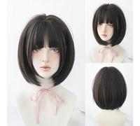 Daily Date Perruques synthétiques courtes et droites pour femmes, perruques de couleur lin avec frange, cosplay, fête, faux cheveux résistants à la chaleur-D3108-1