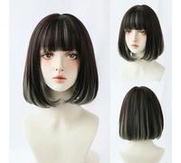 Daily Date Perruques synthétiques courtes et droites pour femmes, perruques de couleur lin avec frange, cosplay, fête, faux cheveux résistants à la chaleur-D-125-1
