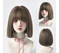 Daily Date Perruques synthétiques courtes et droites pour femmes, perruques de couleur lin avec frange, cosplay, fête, faux cheveux résistants à la chaleur-D-117-3
