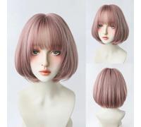 Daily Date Perruques synthétiques courtes et droites pour femmes, perruques de couleur lin avec frange, cosplay, fête, faux cheveux résistants à la chaleur-D-124-7
