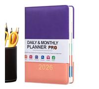 Daily Planner 2026 - Couvercle en cuir A5 Notebook pour la maison scolaire | Organisateur de journal hebdomadaire mensuel avec un design élégant robuste, parfait pour les étudiants professionnels, 14.