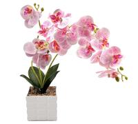 Daily Treasures 13-Heads Fleur d’orchidée Artificielle en Pot,Orchidée Faux Papillon 50cm avec Vase en Plastique,Fleurs Roses en Pot,Fleurs en Soie Phalaenopsis Décor d’intérieur