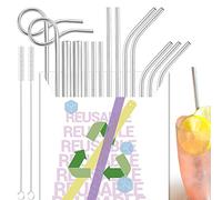 Daily Treasures 14 paille inox, pailles en métal réutilisables avec 2 brosses de nettoyage, (7 droites+5 courbées+2 incurvées) pour gobelets de 20/30 Oz pour smoothie, milkshake, cocktail
