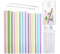 Daily Treasures 14pcs Silicone Buvant des pailles,3 tailles de paille de silicone réutilisables droite avec 2 sacs et 2 brosses-Smoothie pailles pour des gobelets de 30 ou 20 oz(0.5",0.43",0.35")
