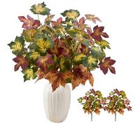 Daily Treasures 2 Bouquets de Feuilles d'Érable Artificielles,45cm Décorations Automnales Artificielles,Fausses Feuilles d'Automne, Fausses Plantes Décorations, Halloween, Extérieur (Vert-Jaune-Rouge)