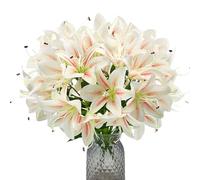 Daily Treasures 2 Bouquets lys artificiels, déco Mariage Maison | tige courte 45cm, 20 fleurs épanouies, pré-assemblé, soie réaliste, entretien facile, multi-déco intérieur