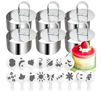 Daily Treasures 22 Ensemble d'anneaux de Cuisson, 6 Cercle a Patisserie + 16 pochoirs pour moules d'impression,Mini Moule tartelette moules à gâteaux Ronds pour la Cuisson de Crumpets,d'œufs(8cm)