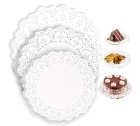Daily Treasures 300 Napperons en papier ronds, 3tailles (8,5 7,5 6,5 pouces)Dentelle blanche en papier Napperons, napperons jetables, napperons ronds en papier pour les buffets, fêtes et gâteaux Décor