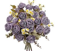 Daily Treasures Ensemble de bouquets de fleurs sèches vintage - Arrangements de fleurs artificielles en soie - Bouquet de roses torréfiées au feu avec marguerites, décoration de table de mariage en