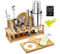 Daily Treasures Kit Professionnel pour Cocktails avec Support Bambou & Sel Margarita - Set Barman 16 Pièces (Shaker Boston 825ml) INCL. Livre de Recettes, Accessoires Bar et Cadeau Mixologie