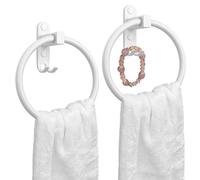 Daily Treasures Lot de 2 Anneaux Porte-Serviettes en Aluminium Aérospatial Blanc 16cm - avec Crochets et Fixation Adhésive sans Perçage pour Cuisine/Salle de Bain/Douche (Mural)