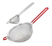 Daily Treasures Lot de 2 Passoires Inox 304 - Passoire Cuisine XXL 20CM à Poignée Isolante Rouge & Tamis Cocktail Conique 8,4CM - Maillage 30 Ultra-Fin pour Farine, Thé, Café, Jus