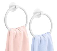 Daily Treasures Lot de 2 porte-serviettes blancs, anneaux porte-serviettes en aluminium, noir, 16,5 cm, support mural auto-adhésif 3M pour cuisine et salle de bain