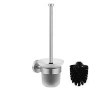 Dailyart Brosse WC Brosse Toilette, Balayette WC Brosse de Toilette et Support, Kit de Brosse de Nettoyage de Salle de Bain, Brosse pour Toilette en INOX et Verre Argenté Noir (Mural Monté)