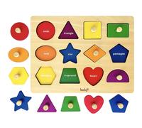 Dailyfunn Montessori Shape Shape Peg Puzzles Baby Puzzle 12-18-24 mois avec bouton pour les enfants-Toddlers 1-3