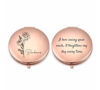 Dailygems Miroir de Poche Personnalisé Petit Miroir Portable avec Nom et Text Mini Miroir de Maquillage Rond Cadeaux personnalisés Saint-Valentin Noël Anniversaire (Or Rose)