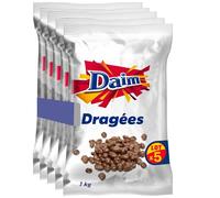 DAIM - Dragées au Chocolat au Lait et Caramel Fondant - Idéal pour Desserts et Glaces - Format Familial - Lot de 5 Sachets de 1 kg