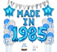 Daimay Bannière de ballons « Happy 40 Birthday » - Bleu - Fabriquée en 1985 - Feuille d'aluminium - Ballons confettis en latex - Ballons triangulaires - Fournitures de fête - Décoration de gâteau pour